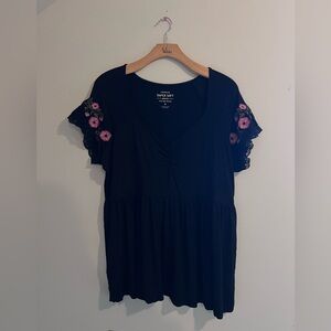 Torrid Black Top with Pink Floral Sleeves
